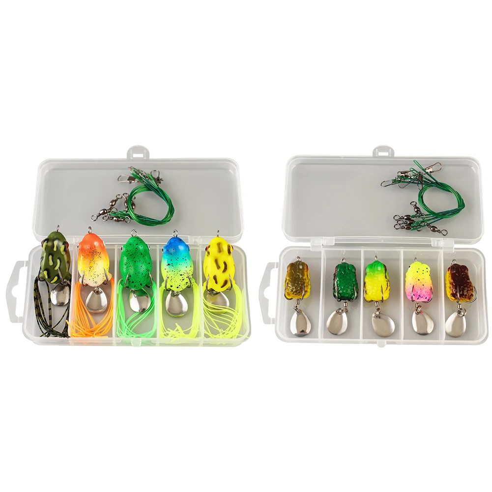 5 قطعة توبواتر راي الضفدع الطعم مع السنانير المزدوجة لينة راي الضفدع سويم الضفدع ملعقة الصيد الطعوم صيد السمك