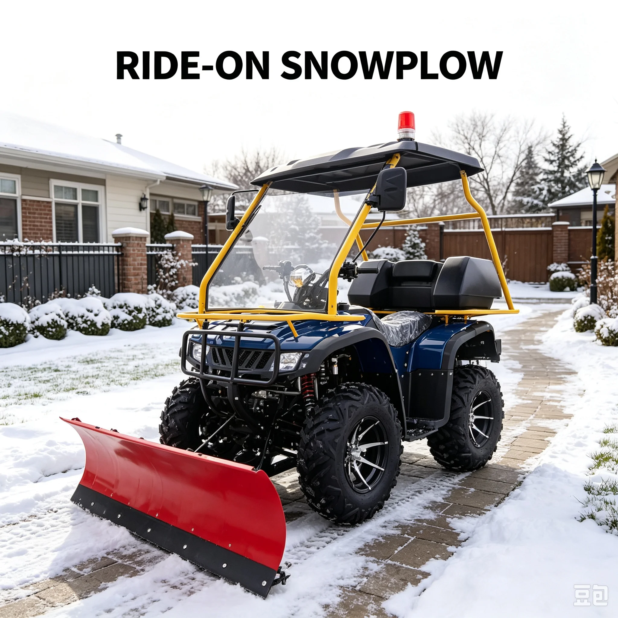 Property Snow Sweeper 4x4 Utility with Warning Lights, Front Brush Blower for Community Road