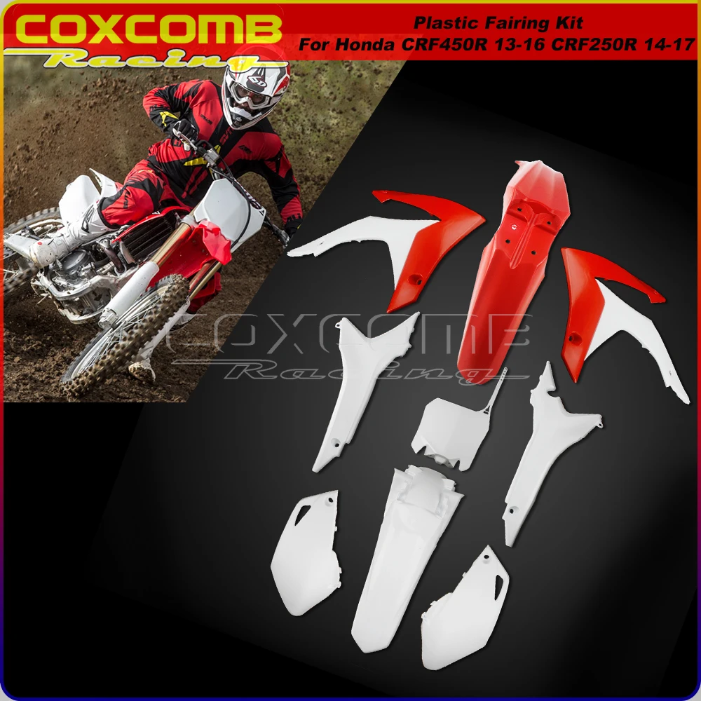 ホンダcrf 250 450プラスチックフェアリングキットダートバイクフロントフェンダーリアマッドガードサイドナンバープレートラジエターシュラウドエアボックスガード