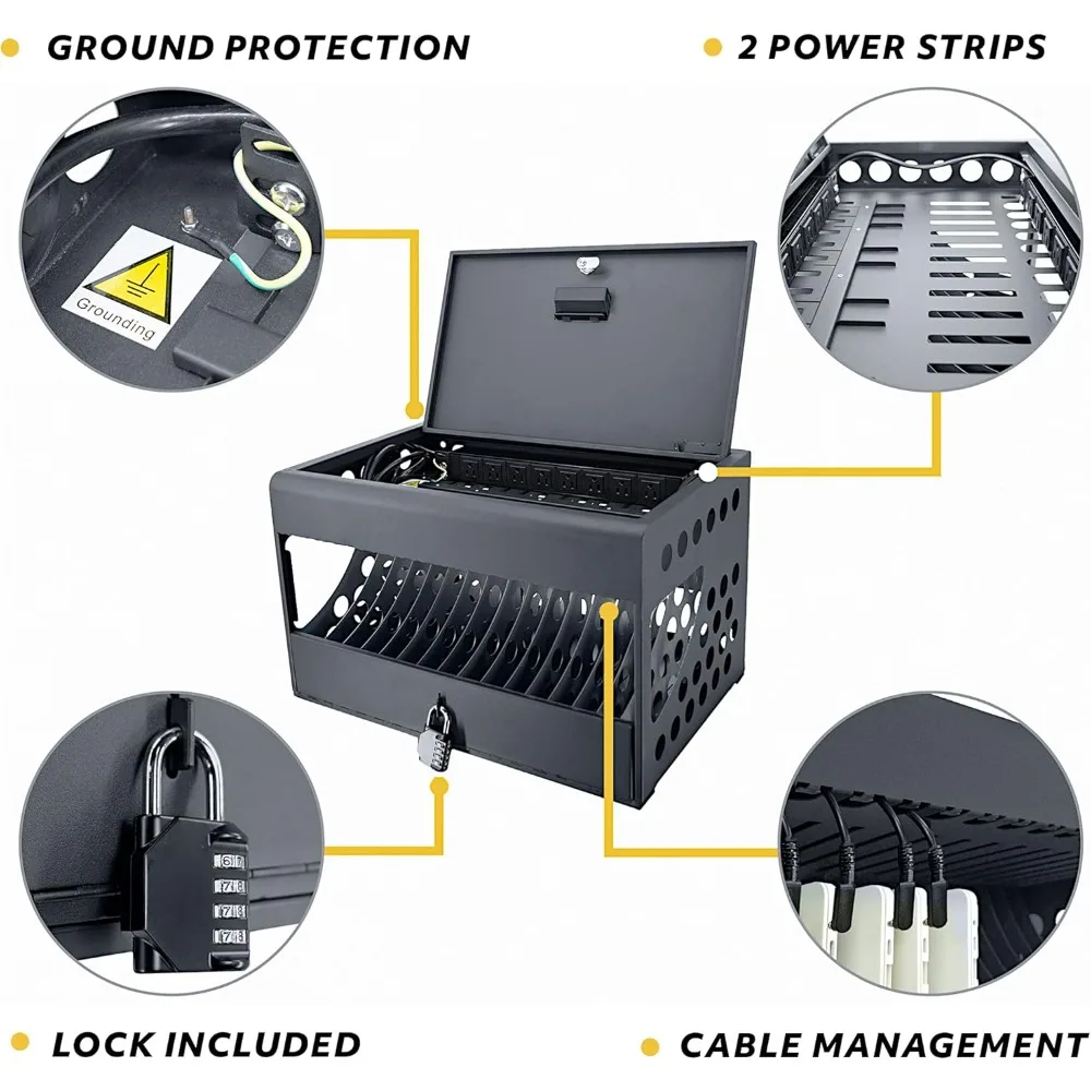 16-Device Charging Station for Chromebooks - Locking Charging Cabinet with Cable Management, Charger Storage, and Lock Included