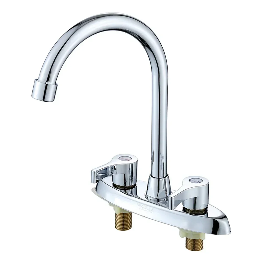 

1pc Double Hole Handle Kitchen Faucet Rotary Hot And Cold Bathroom Basin Sink Mixer Tap Replacement Accessories NEW