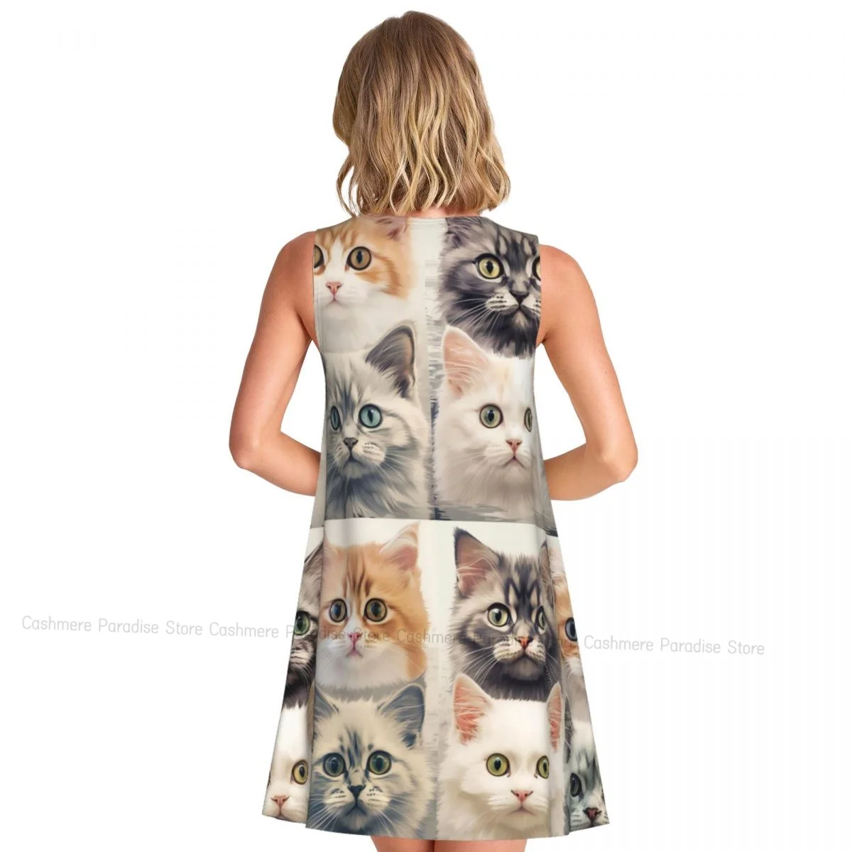 Women's Dress Funny Cat's Heads Summer Casual T Shirt Dresses Beach Cover up Tank Dress