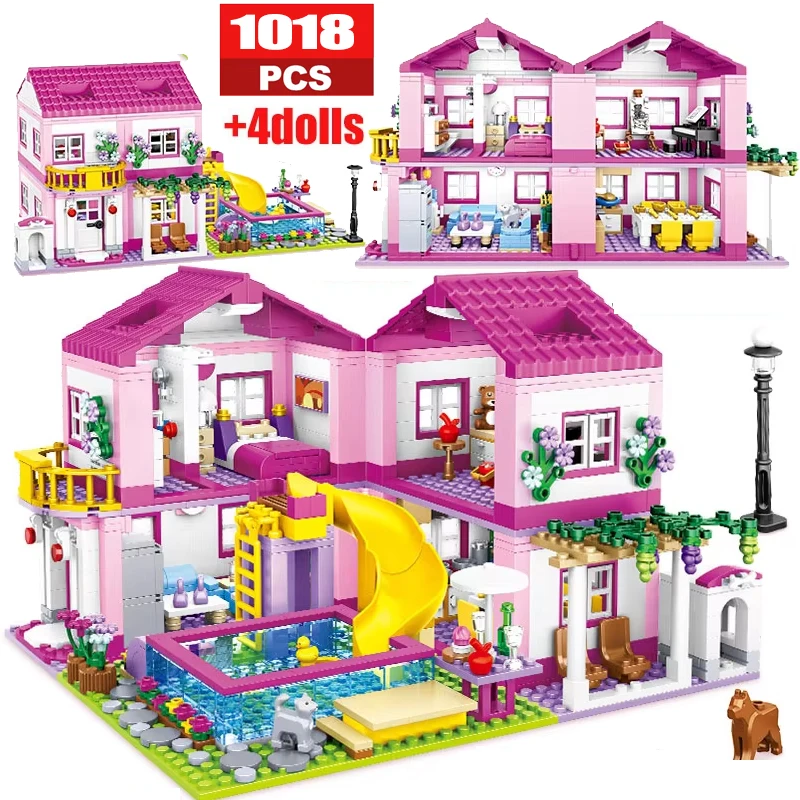 City 1 Change 3 Summer Double-storey Villa House Building Block DIY Friends Garden Flower Figures Bricks Children MOC Toy Gifts