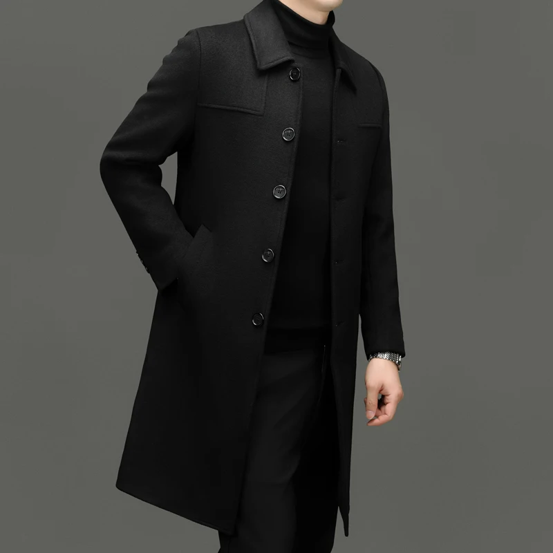 Old Money Style Men Cashmere Overcoat Black Navy Gray Wool Blend Coat Gentlemen Timeless Grament Winter Autumn Menswear