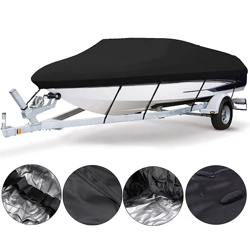 V Shape Boat Cover Waterproof Sun Rain Dust Resistant Full Protective Cover for Outdoor Speedboat Fishing Boat Yacht Marine Use