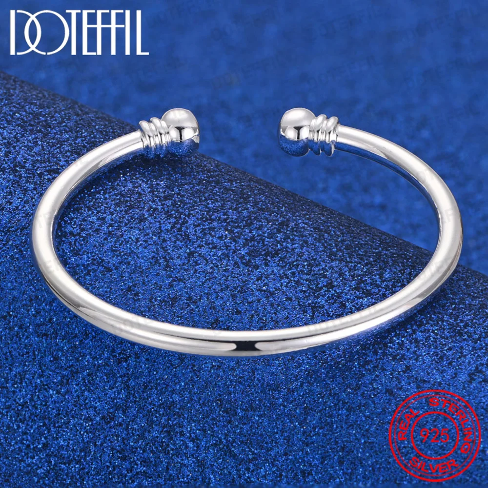 925 Sterling Silver Double Bead Smooth Open Bangle for Women Wedding Party Jewelry Accessories image 2