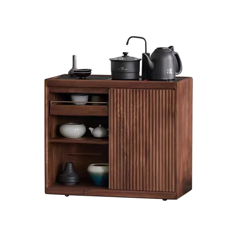 

All solid wood mobile tea cabinet New Chinese office black walnut side cabinet