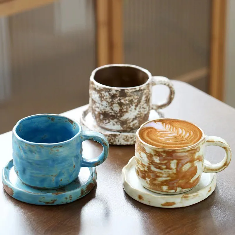 Retro Ceramic Coffee Cup Breakfast Cups Coarse Ceramic Mugs Afternoon Tea Luxury Tableware Mug