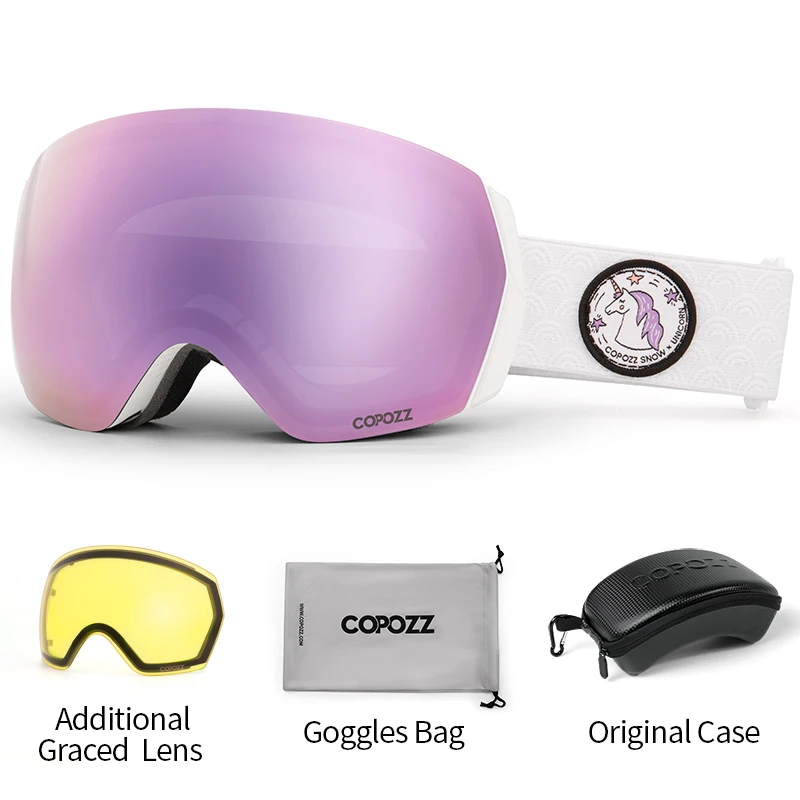 COPOZZ Ski Goggles Men Women UV400 Anti-fog Ski Eyewear Snow Glasses Adult Snowboard Goggle with Night Yellow Lens and Case Set