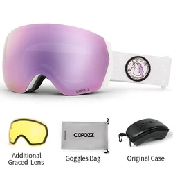 COPOZZ lunettes de Ski hommes femmes UV400 Anti-buée lunettes de Ski lunettes de neige pour adultes lunettes de Snowboard avec lentille jaune nuit et ensemble d'étuis