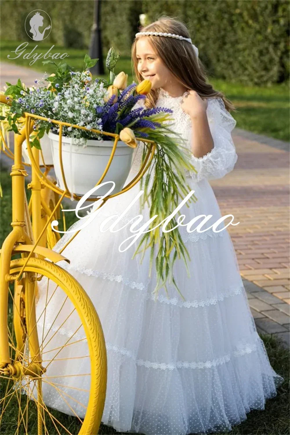 Elegante vestido Formal de manga larga abullonada, línea A, plisado, fiesta de boda, niña de las flores, largo hasta el suelo, baile, primera comunión, nuevo