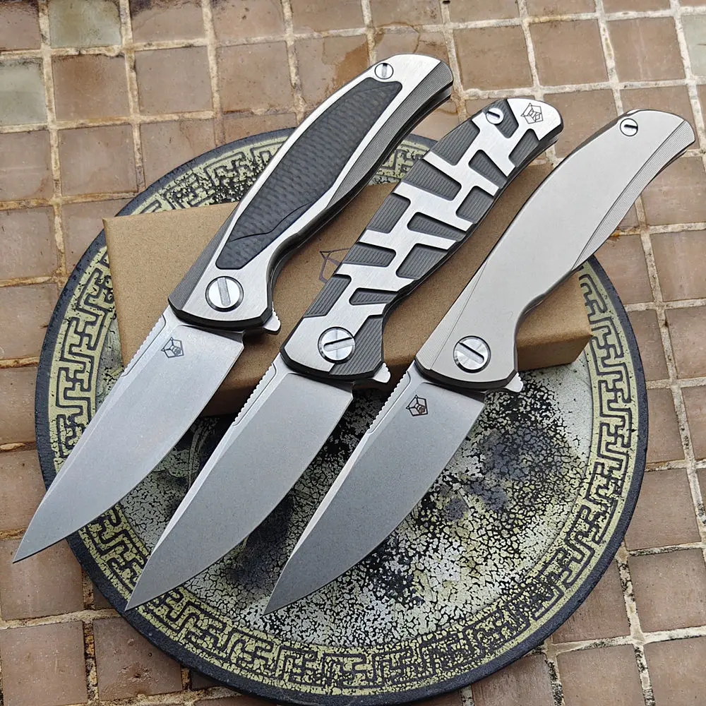 JUFULE 2025 F95 F95T Mark M390 Logo Ceramic Bearings Titanium Carbon Fiber Tactical Camping Hunting EDC Tool Folding Blade Knife