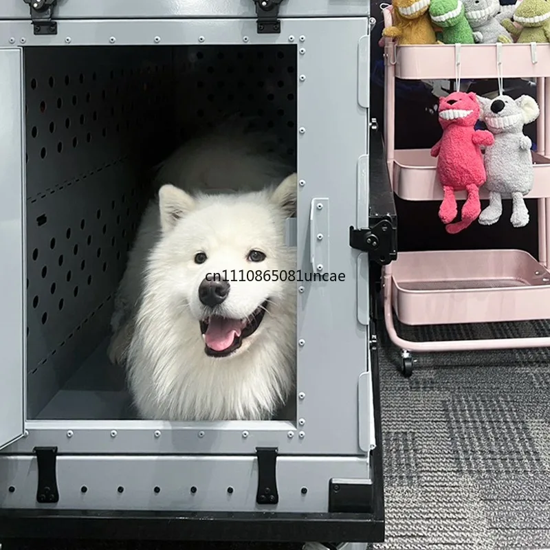 Foldable Aluminum Pet Crate Portable Travel Transport Box for Medium Large Dogs Car Camping Use