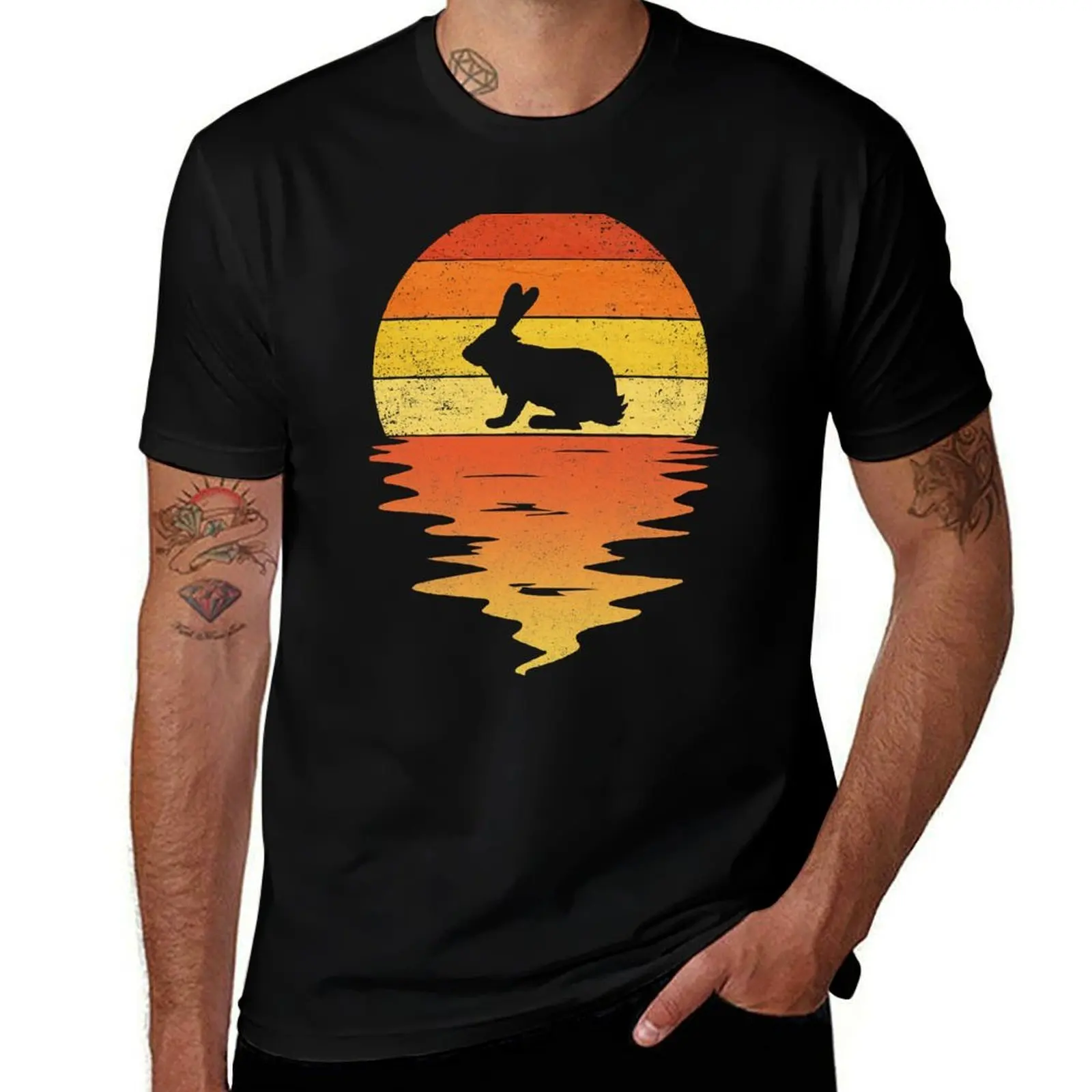 

Bunny 70s Sunset Rabbit Retro T-Shirt blue lock vintage funny meme t-shirts funny t shirts men