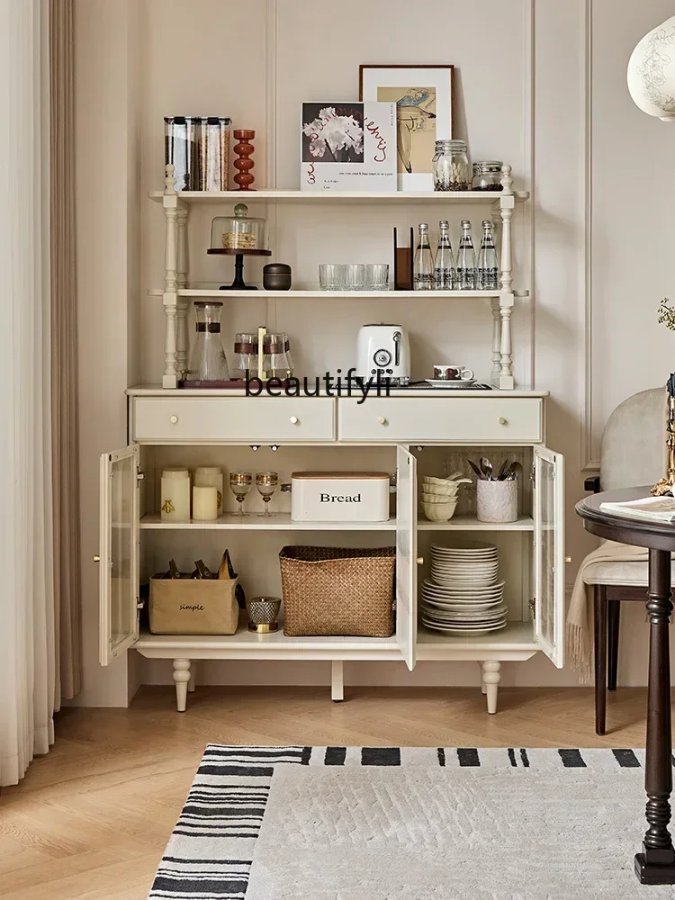 

XXФранцузский кремовый обеденный боковой шкафчик из цельного дерева, настенный шкаф для хранения в гостиной, винный шкаф, боковой шкаф на крыльце