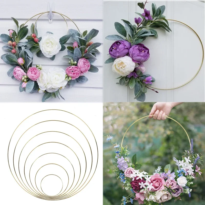 Gold Metal Ring Bride Portable Garland Artificial Flower Rack DIY Wedding Wreath Circle Girls Catching Dream Hoop Hanging Decor