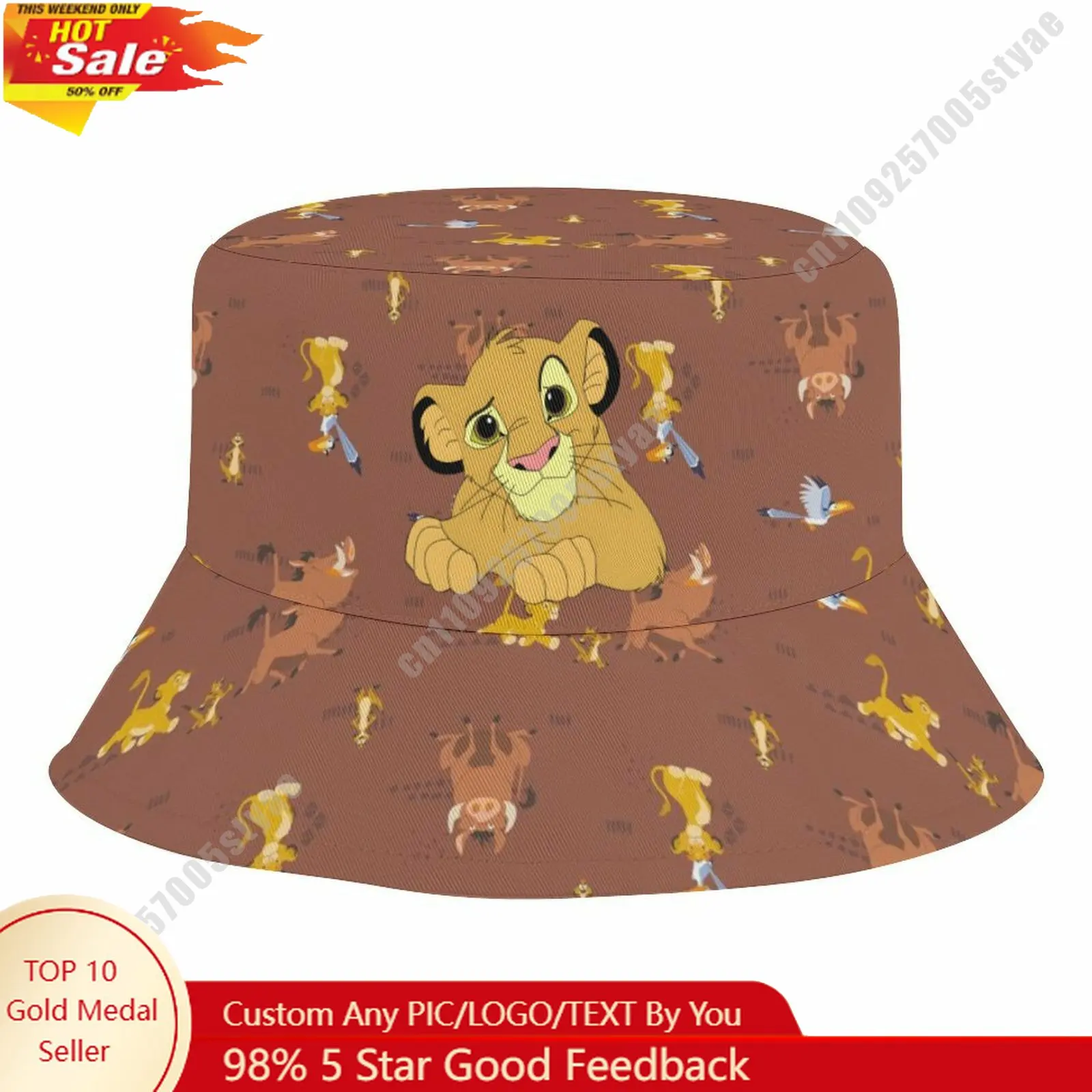 

Simba Bucket Hat Disney Cartoon Character Custom Design Upload Your Image Logo Fisherman Hat 50–54cm Head Circumference