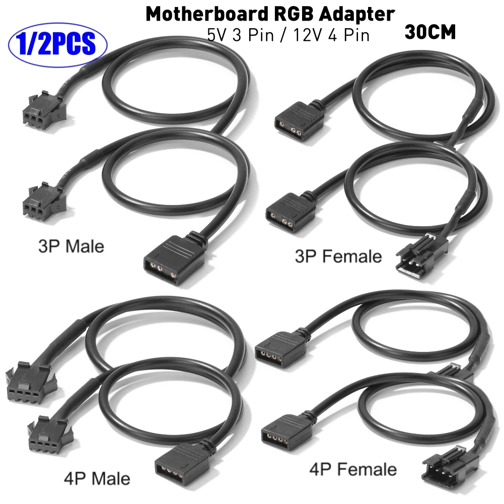 1/2PCS 5V 3 Pin / 12V 4 Pin 30cm Motherboard RGB Adapter Conversion Cable for PC Computer LED Light Strip SM Wire Line