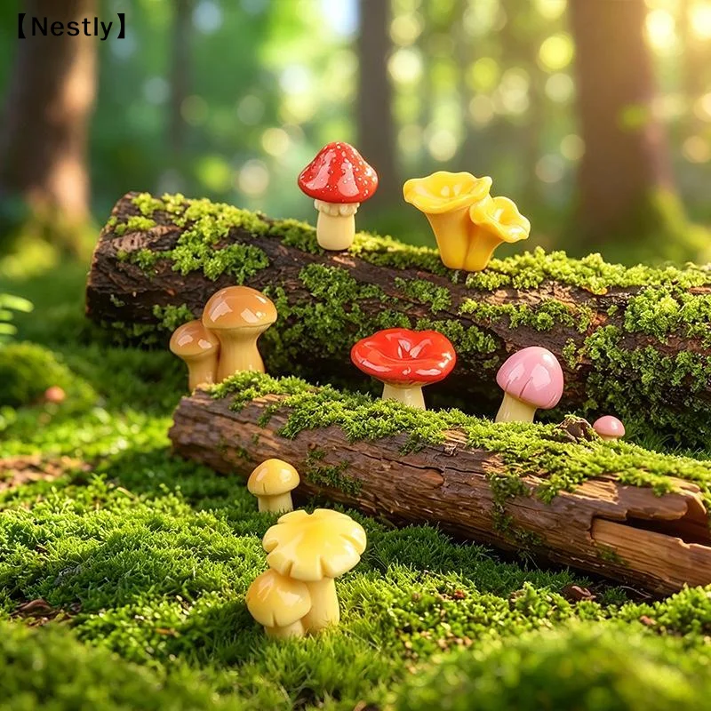 Mini Resin Mushroom Ornaments Micro Landscape Decor Dollhouse Miniature Mushroom Model For Fairy Moss Garden Bonsai Decor〔Nest〕