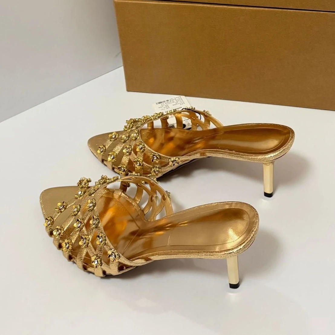Women's Sandals Summer Rhinestone Flower High Heel Sandals Fashion Open Toe Party Heeled Slippers Elegant Evening Dress Shoe New - view 5