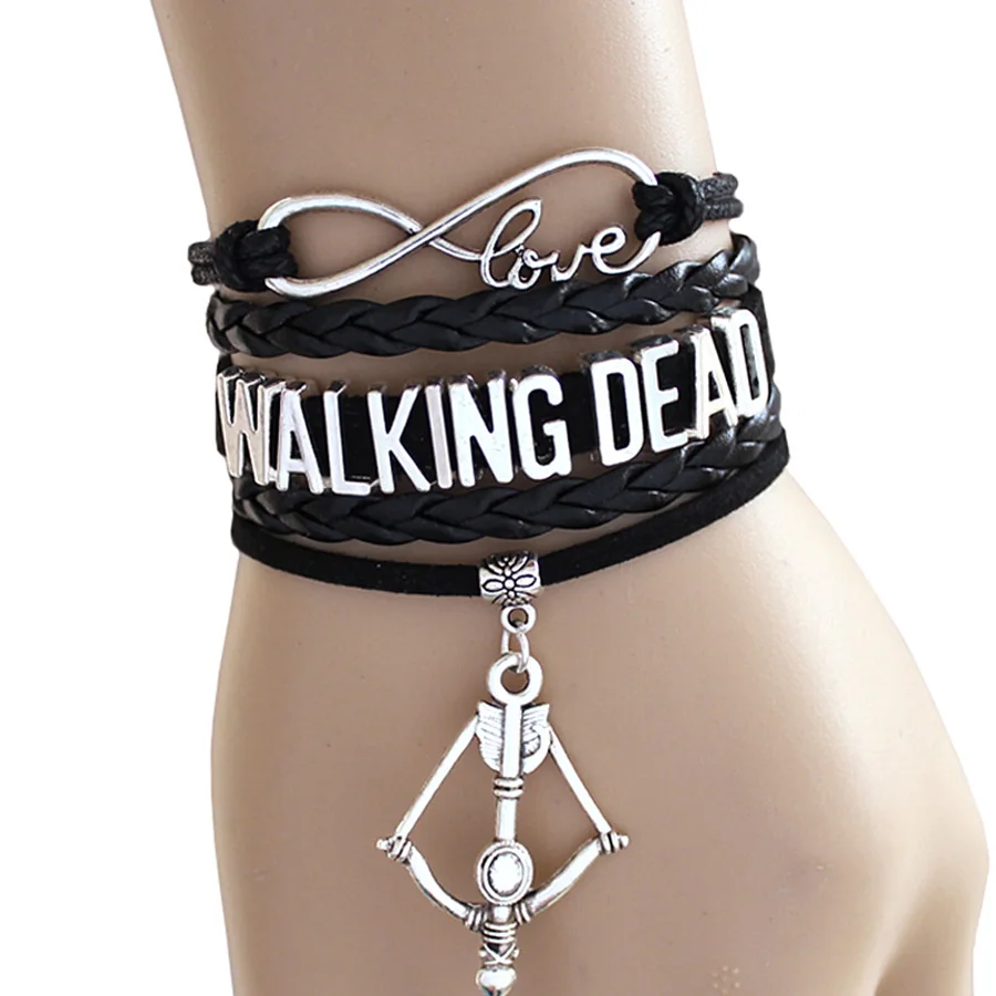 NEW RAAIVED Infinity Bracelet Love CARL grimes cowboy hat DARYL DIXONC rossbow Bracelet Walking Dead Bracelet Custom