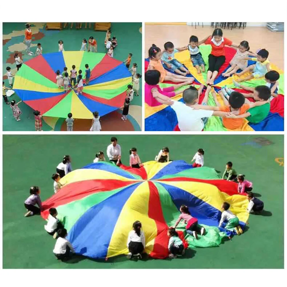 

Rainbow Parachute 12ft Diameter Bright Colorful Waterproof Material Ideal Birthday Parties Picnics Gymnastics Play