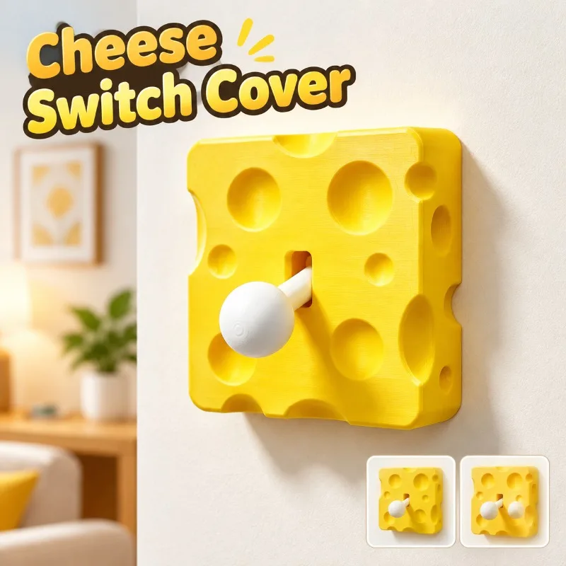 3D Printed Cheese Switch Cover 86 Type Slide Wall Plate Cute Cartoon Switch Outlet Decor for Home Bedroom Wall Decoration