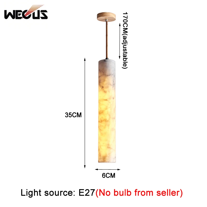 WECUS Nueva lámpara colgante de lujo de tubo recto de mármol crema para comedor, bar y dormitorio, mesita de noche, iluminación ambiental artística de piedra de nube
