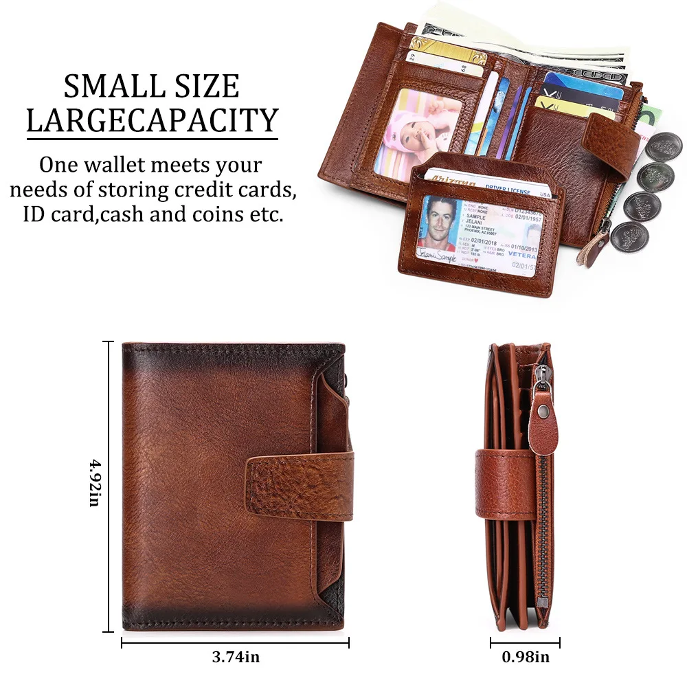 RFID anti-theft brush men's short leather wallet, first layer cowhide, fashionable casual wallet, driver's license wallet