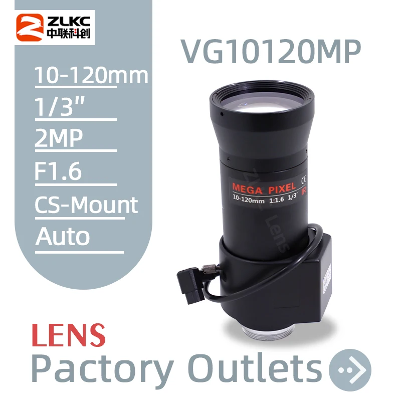 Obiektyw 2MP HD z zoomem 10-120mm do kamery CCTV, zmiennoogniskowy F1.6 1/3 cala, automatyczna przysłona DC, mocowanie CS do monitoringu drogowego i nadzoru.