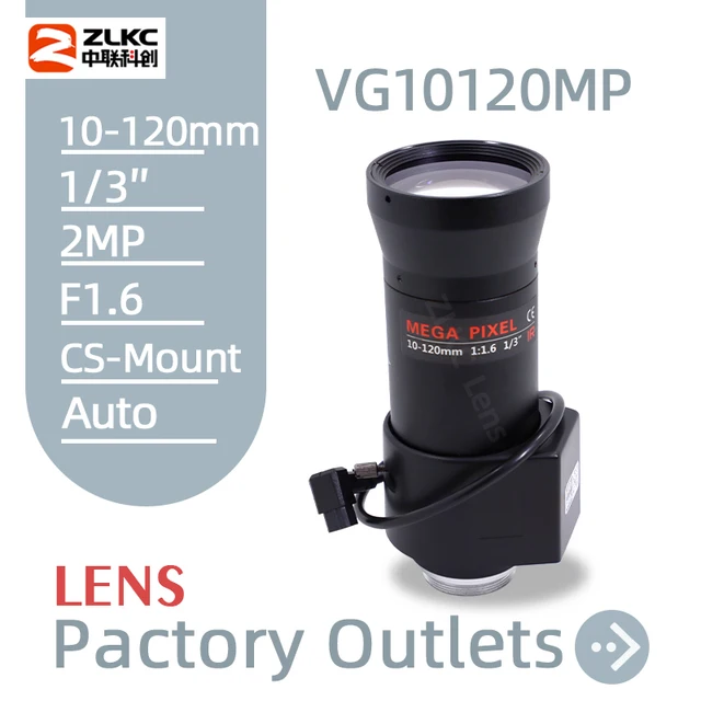 Obiektyw 2MP HD z zoomem 10-120mm do kamery CCTV, zmiennoogniskowy F1.6 1/3 cala, automatyczna przysłona DC, mocowanie CS do monitoringu drogowego i nadzoru.