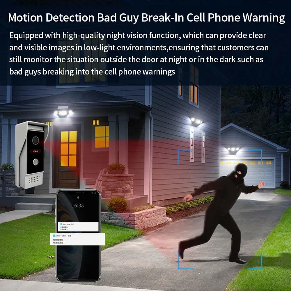 Tuya Wifi Doorbell Door Phone Camera Video Bell Color Screen Home Intercom For Home Night Version Two-Way Video Door Ring