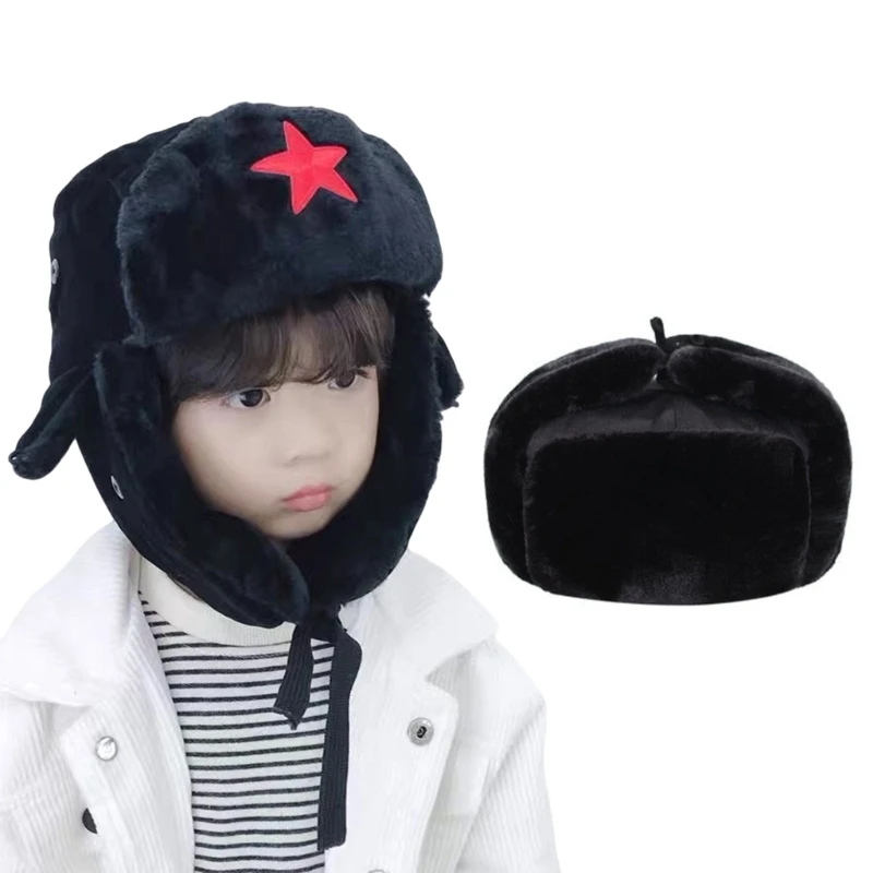 

Thicken Russian Bomber Hat Ushanka Caps Party Holiday for Autumn Winter Solid Color Bomber Hat with Earflaps Dropshipping