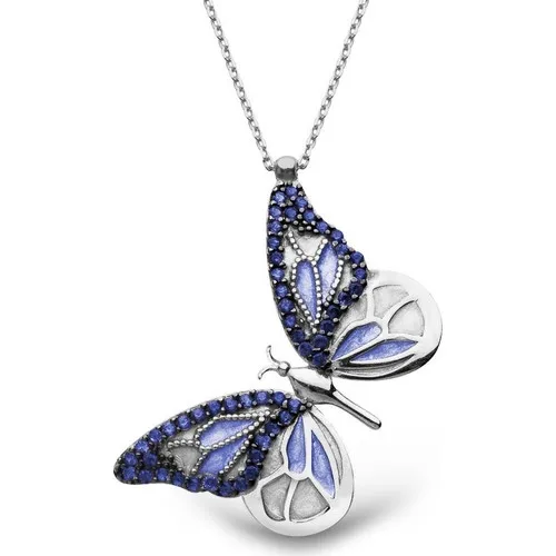 Pigoda 925 Sterling Silver Blue Butterfly Necklace + Velvet Box