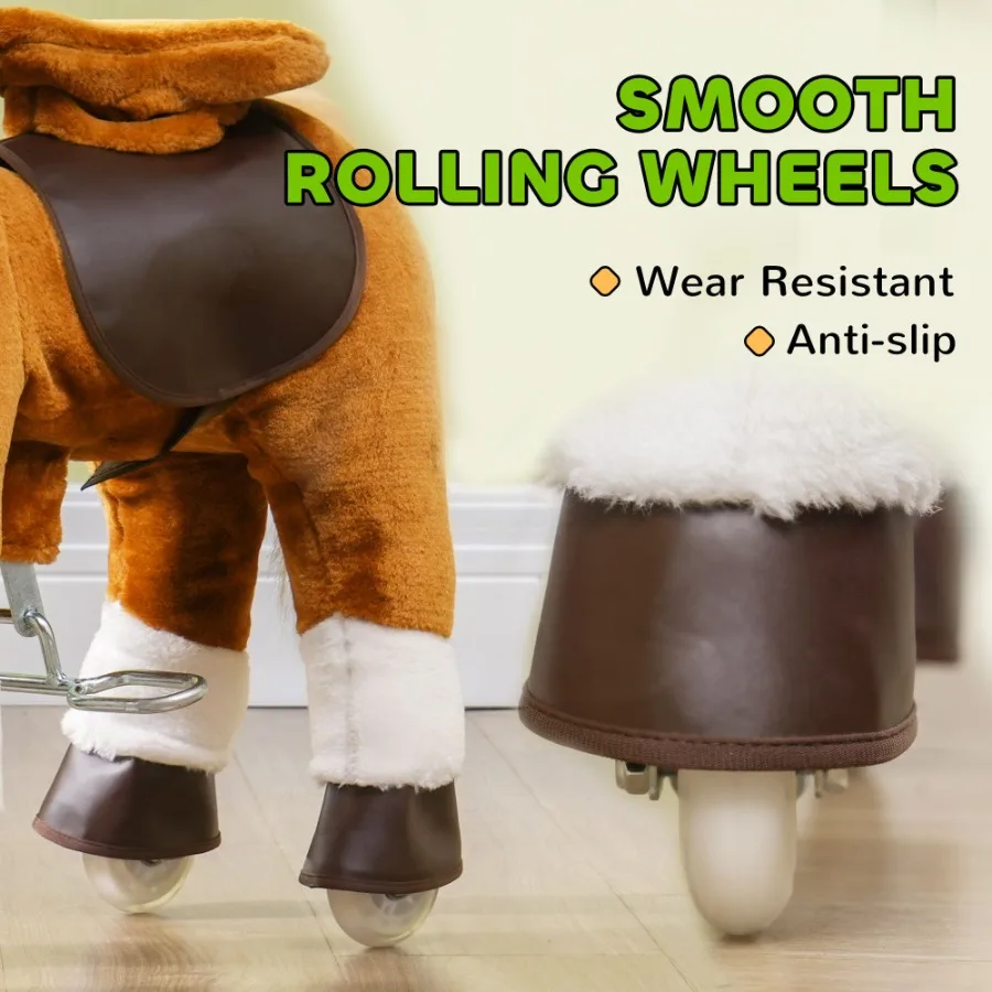 Qaba Ride on Horse Walking Horse Toy Peluche Cheval d'équitation Poney avec roues Son de voisse pour 35 ans jusqu'à 132 livres Marron