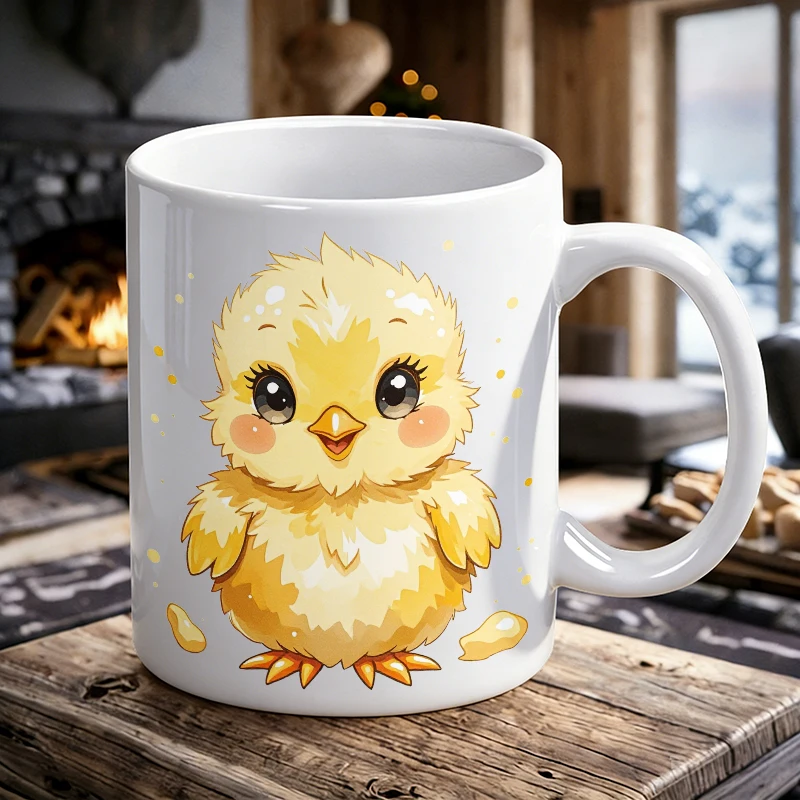 

Chibi-style little yellow chick ceramic cup, coffee cup, milk cup, office tea cup, drinking cup, does not fade,a gift for friend