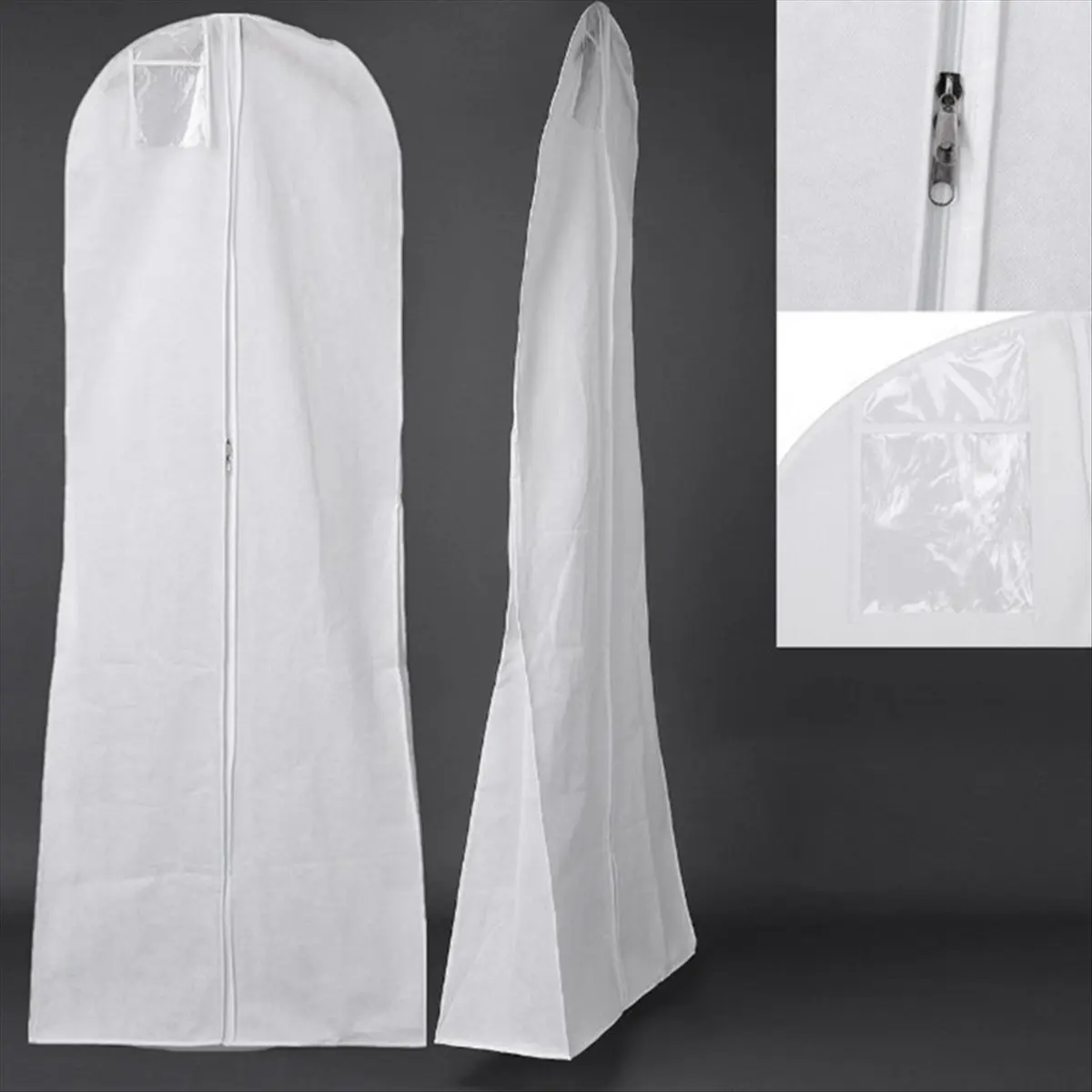 (N21R] Long Wedding Dress Bag Cover Evening Dress Dust Cover Bridal Garment Storage Bag Nonwoven Wedding Dress Dust Cover White
