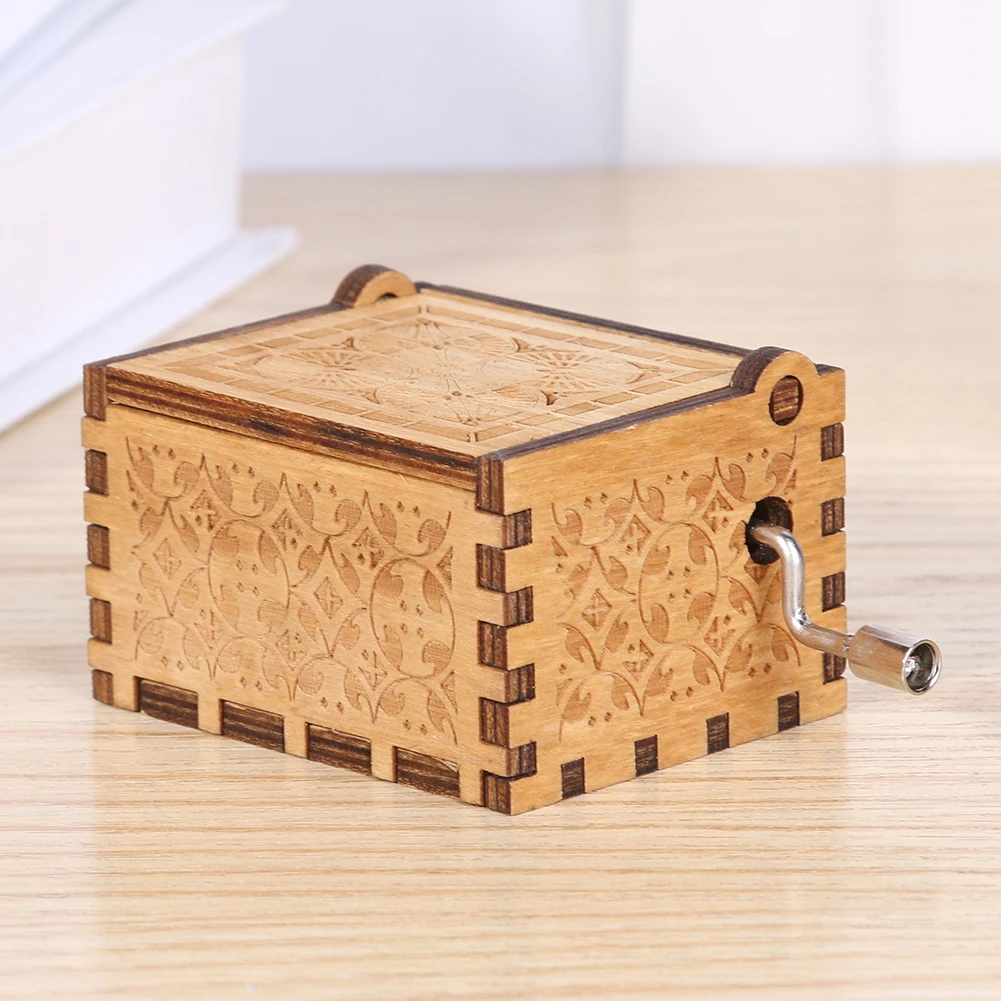 Wooden Hand Crank Music Box Exquisite Graduation Music Box Creative Manual Fashion Antique Carved for Birthday