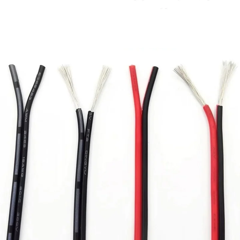 2468 2 Pins Electrical Wire Tinned Copper Insulated PVC Extension LED Strip Cable 30/28/26/24/22/20/18/16 Gauge AWG 5m/10m/20m