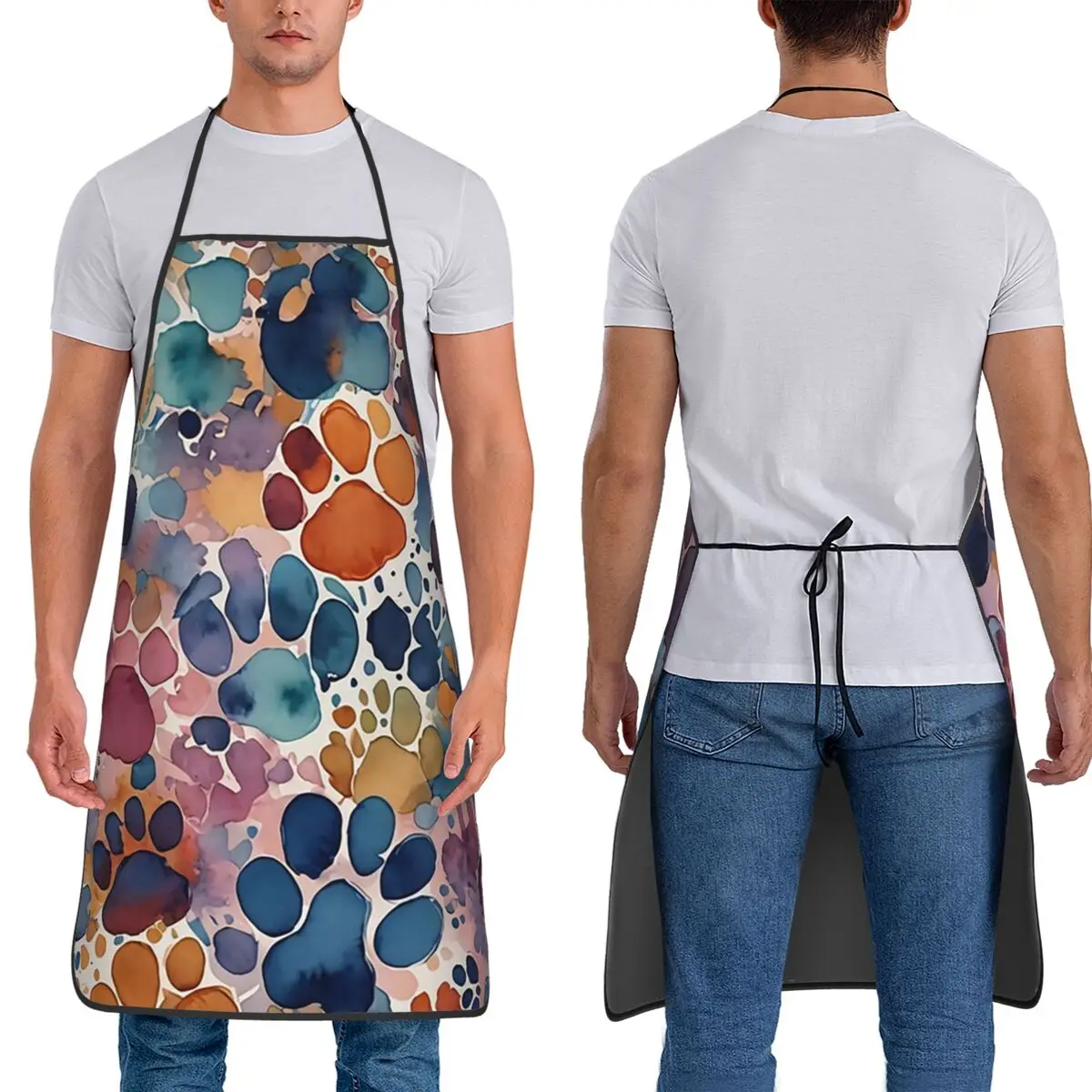 Colour Dog Paw Watercolor Pattern Aprons Chef Cuisine Tablier Waterproof Bib Kitchen Cleaning Pinafore for Women Men Painting