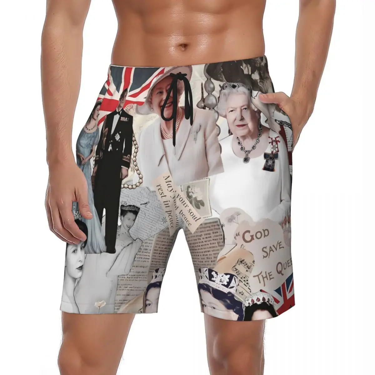 

Swimwear Elizabeth II Photo Gym Shorts Summer Queen Classic Beach Shorts Male Pattern Sports Surf Quick Drying Beach Trunks
