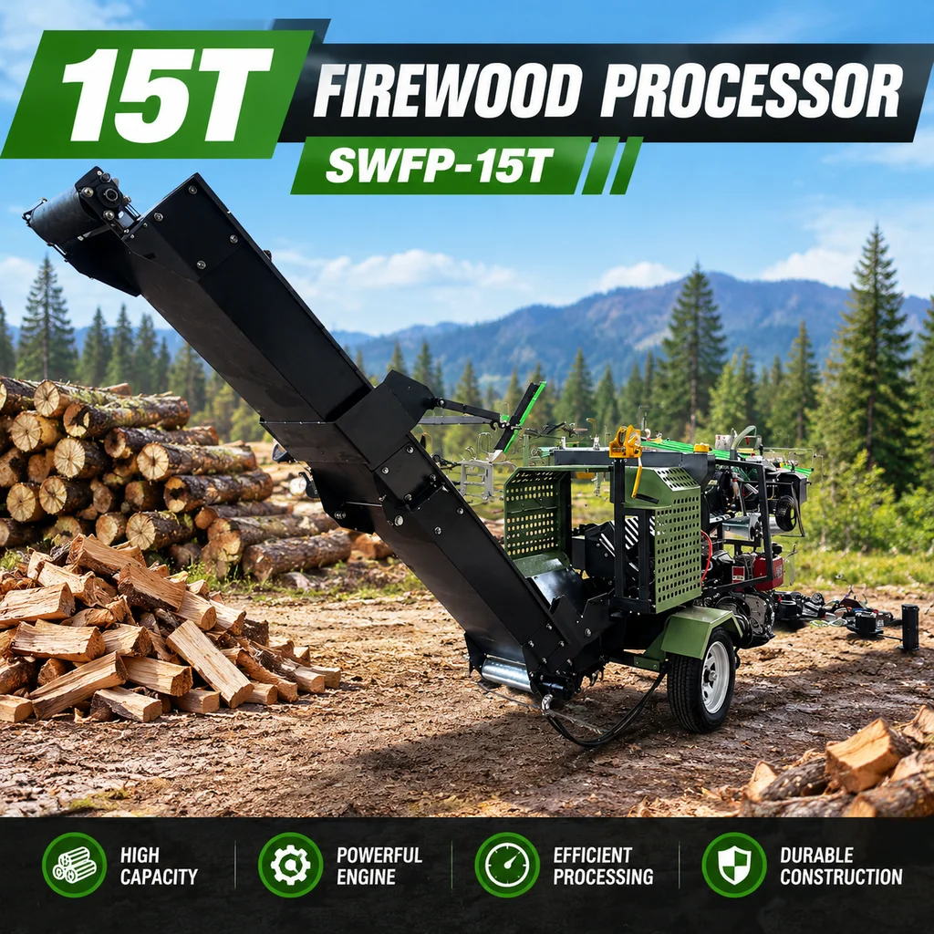 15T Firewood Processor 15HP Manual Log Splitter 40cm Cutting Diameter 55cm Log Length 18 Inch Stihl Chain Saw