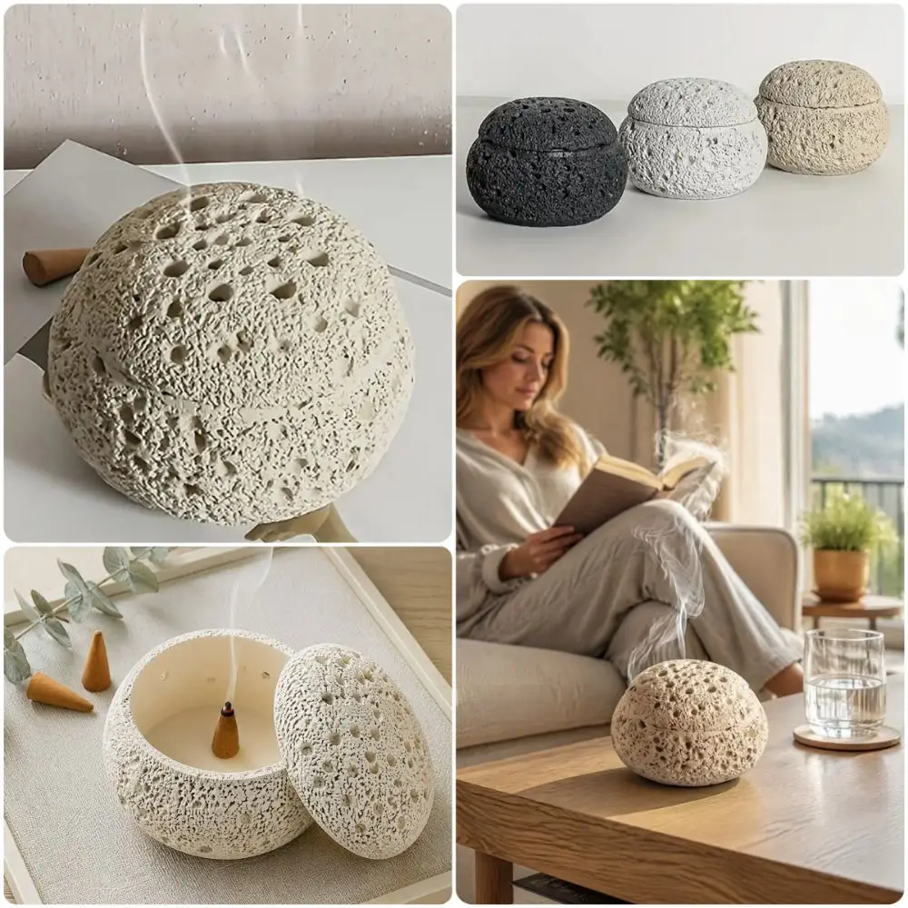 Meteorite Spherical Incense Burner Anti-Fly Ash Lid Matte Texture Fragrant Plate Multicolor Photo Prop Aromatherapy Ornament