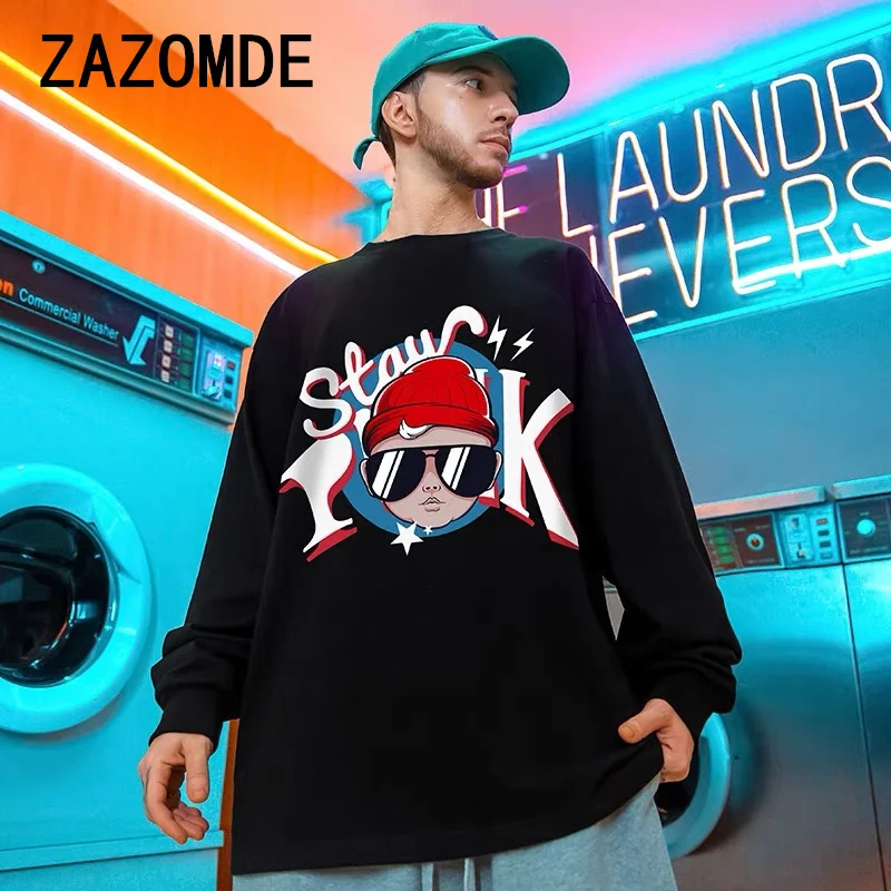 ZAZOMDE Fashion Hip Hop Autumn Cotton Oversize T-shirt Men  Long Sleeves 260GSM T Shirt Tees Unisex High Quality  Tops Clothing