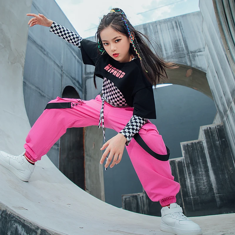 Performance Rave Outfits Street Dance Costume bambini Hip Hop Dance Clothes For Girls Lattice Tops pantaloni Cargo Casual Kids Jazz