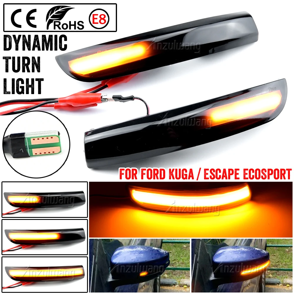 Clignotant ociamique LED pour Rétroviseur Latéral, pour Ford Kuga Escape C520 Ecodehors 13-18 Focus 3 MK3 SE ST RS US, 2 Pièces