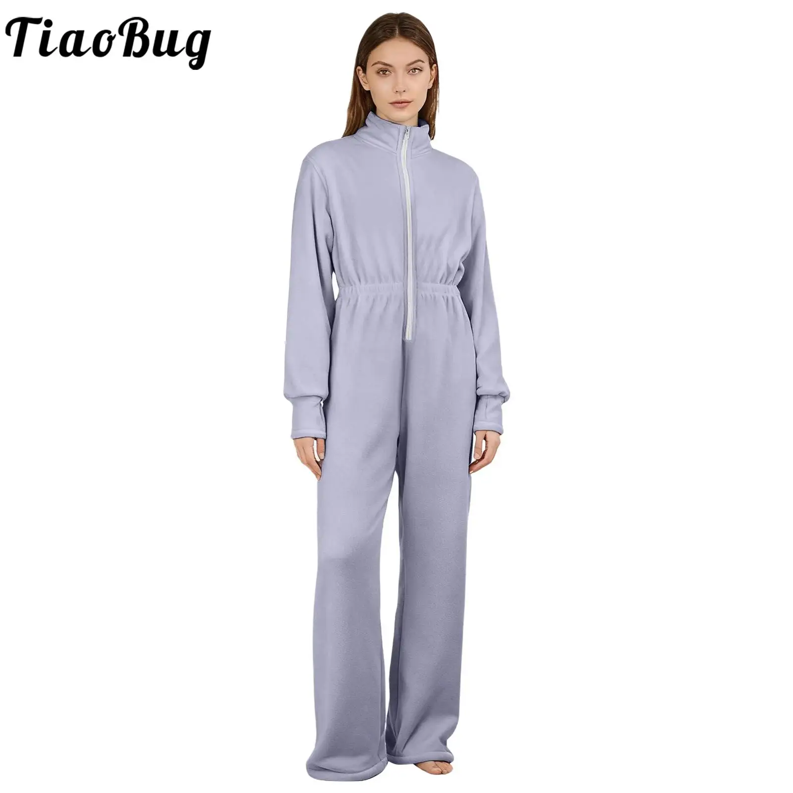 

Женский теплый комбинезон с воротником-стойкой и молнией спереди, длинный рукав с отверстием для большого пальца, длинные брюки, комбинезон, повседневная уличная одежда