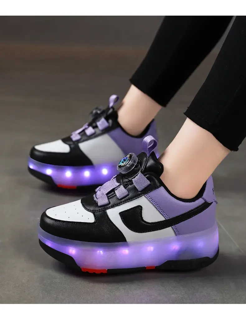 Kid Led Sneakers USB Charging Luminous Shoes Outdoor Sport Roller Skates Children Two Wheels Boys Girls Casual Shoes Glowing