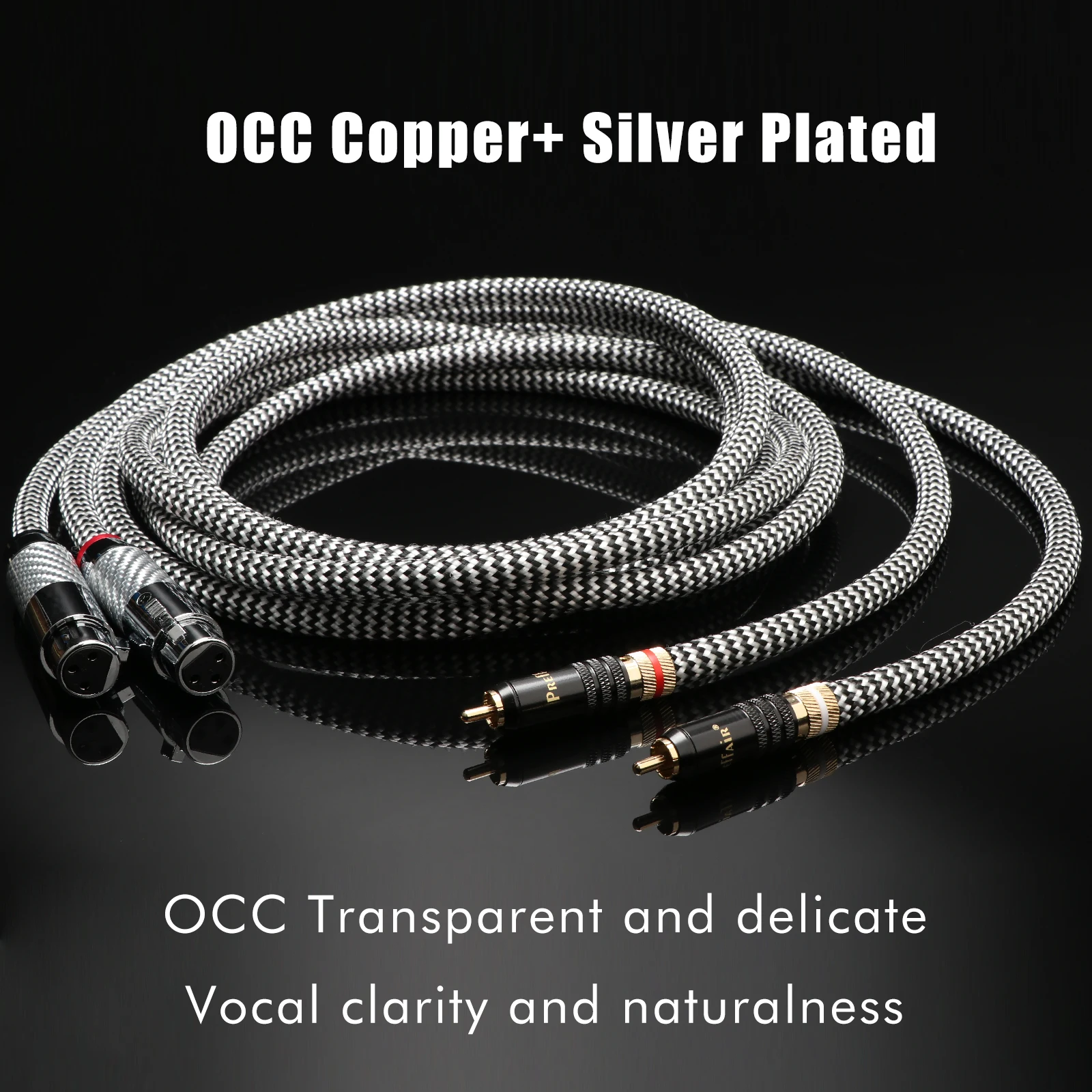 Preffair Pair XLR Cable Male Female XLR to RCA XLR OCC Copper Rhodium Plated PTFE Shielded for Amplifier Mixer