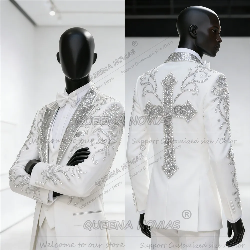 Trajes de boda con cuentas de cristales para hombre, trajes ajustados con lentejuelas brillantes, chaquetas para graduación, esmoquin personalizado para banquete y novio 2026